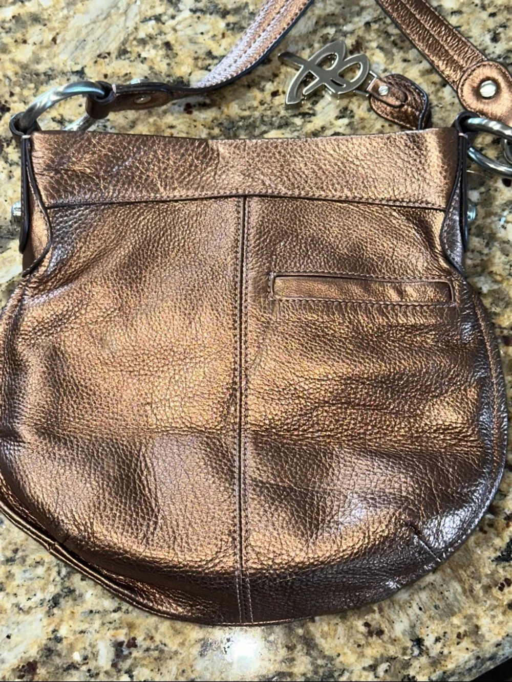 b. makowsky Metallic Bronze Leather Crossbody Bag
